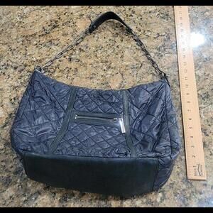 Tory Burch Alice Black Logo Quilt Handbag Hobo Purse Gunmetal Chain Hardware